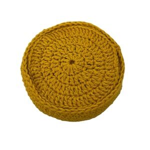 Handmade Crocheted Cotton Coasters And Basket Set of 8 Yellow Mustard